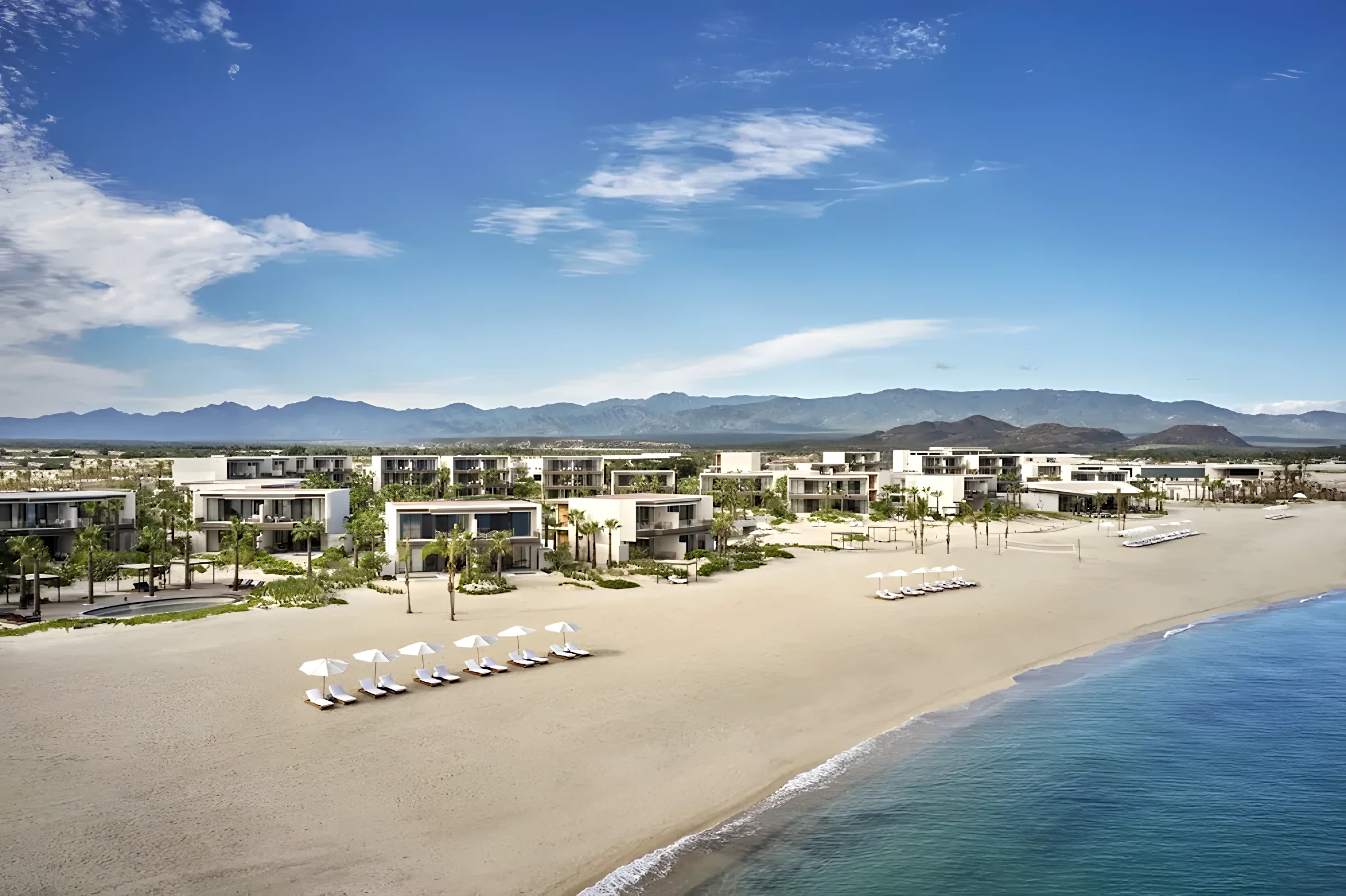 Aerial view of Four Seasons Resort Los Cabos at Costa Palmas on the beach in La Ribera, East Cape